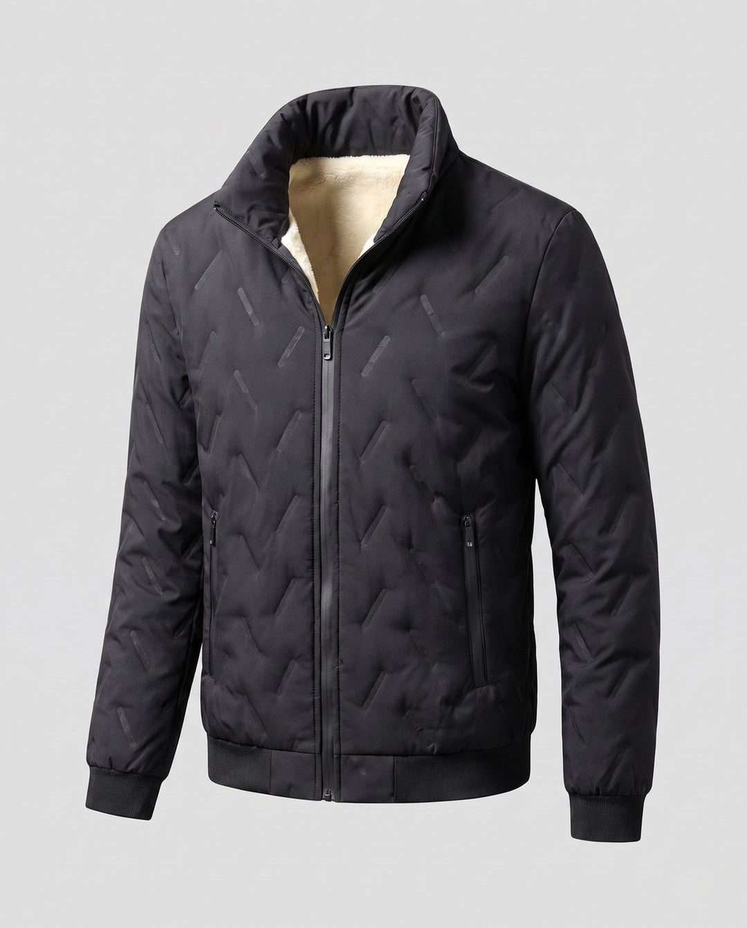 Herr Thermo Ståkrage Blouse Jacka med Värmande Teddyfoder och Dold Dragkedja Fickor
