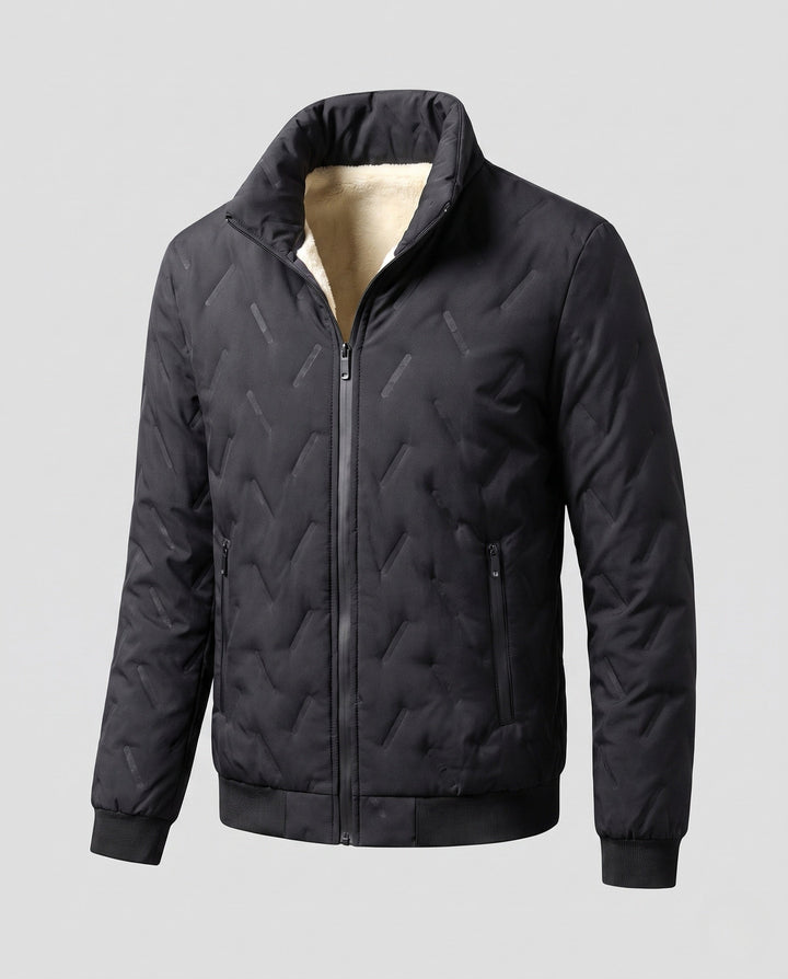 Herr Thermo Ståkrage Blouse Jacka med Värmande Teddyfoder och Dold Dragkedja Fickor