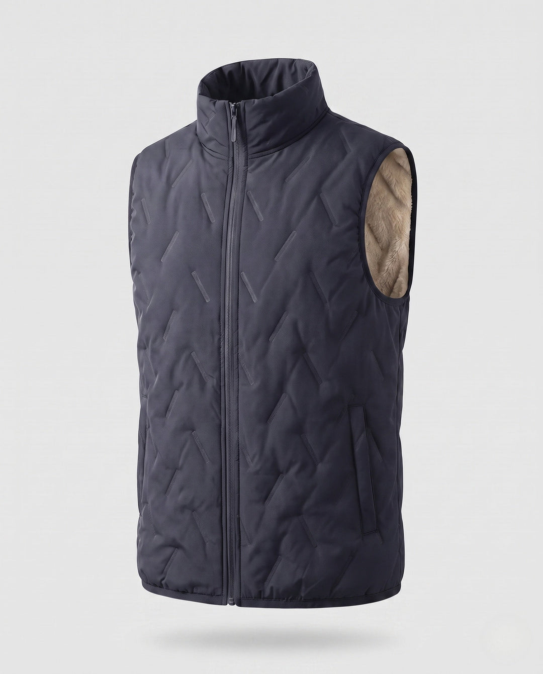 Herr Värmande Quiltad Fleece Inner Väst med Teddyfoder, Dold Dragkedja och Praktisk Sidofickor
