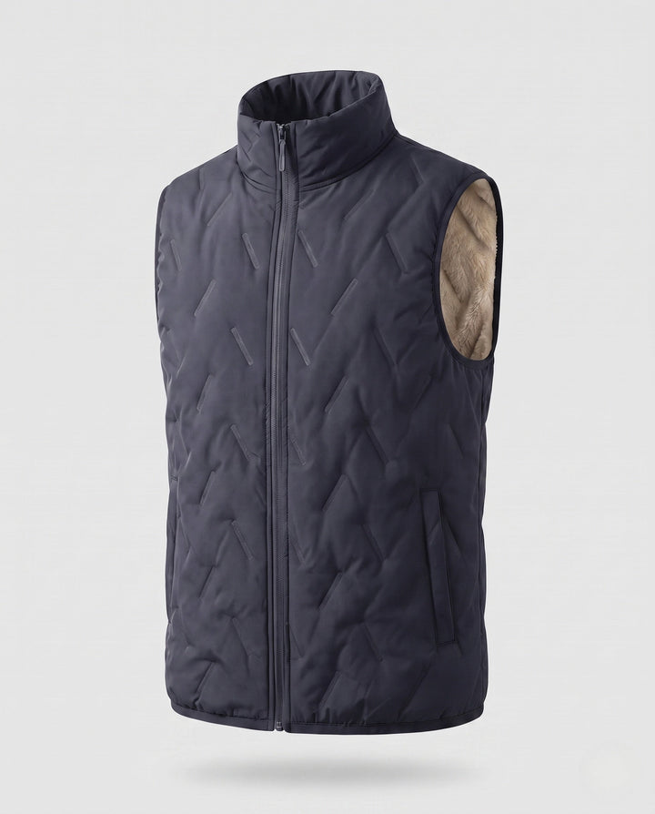 Herr Värmande Quiltad Fleece Inner Väst med Teddyfoder, Dold Dragkedja och Praktisk Sidofickor