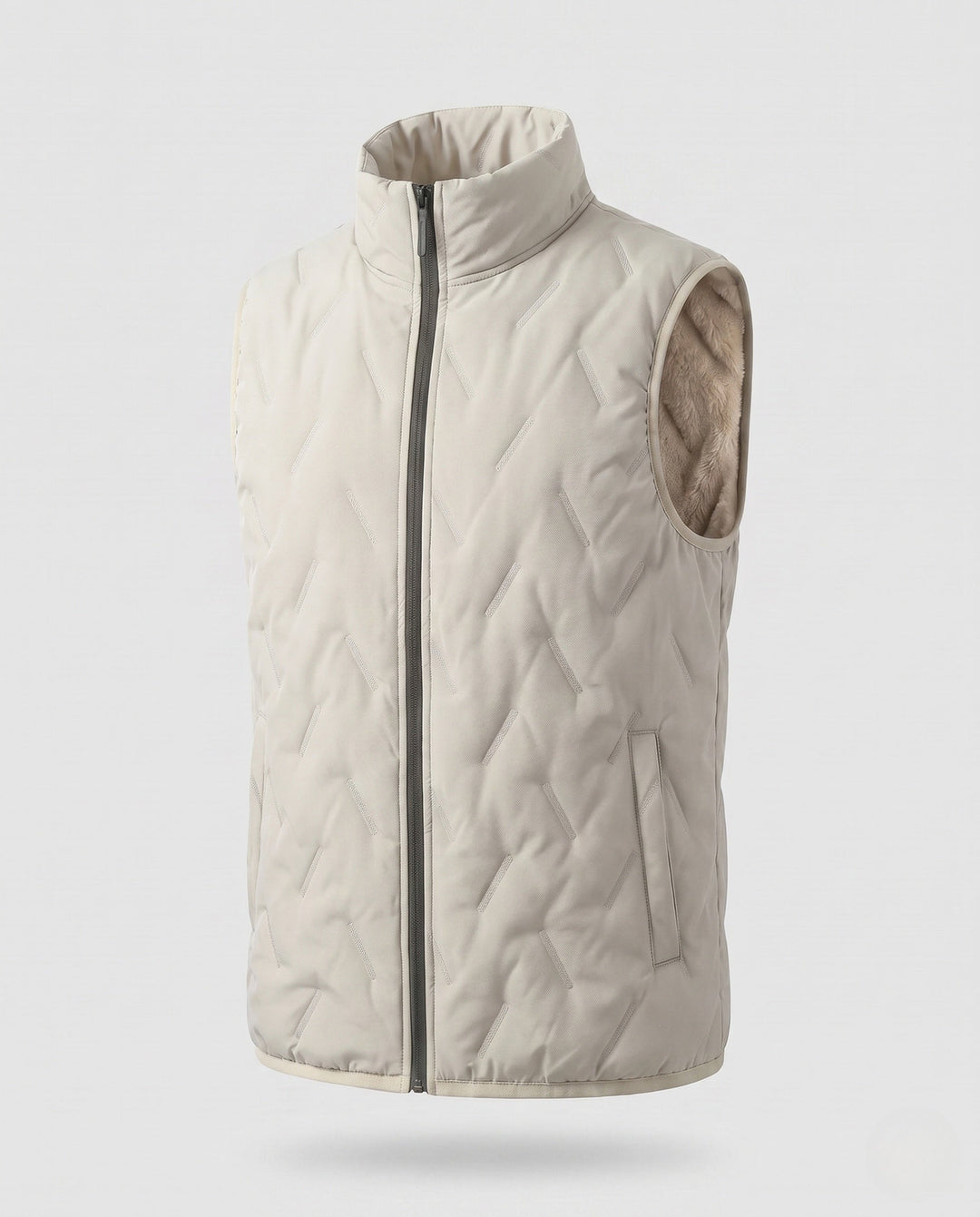 Herr Värmande Quiltad Fleece Inner Väst med Teddyfoder, Dold Dragkedja och Praktisk Sidofickor