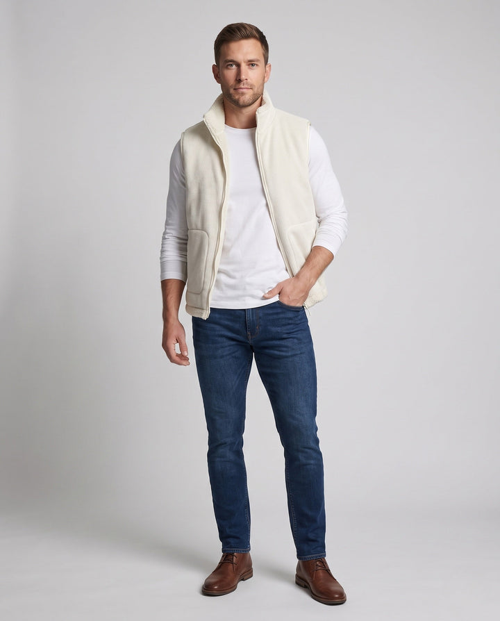 Herr värming Sherpa fleece väst med hel dragkedja och utanpåfickor