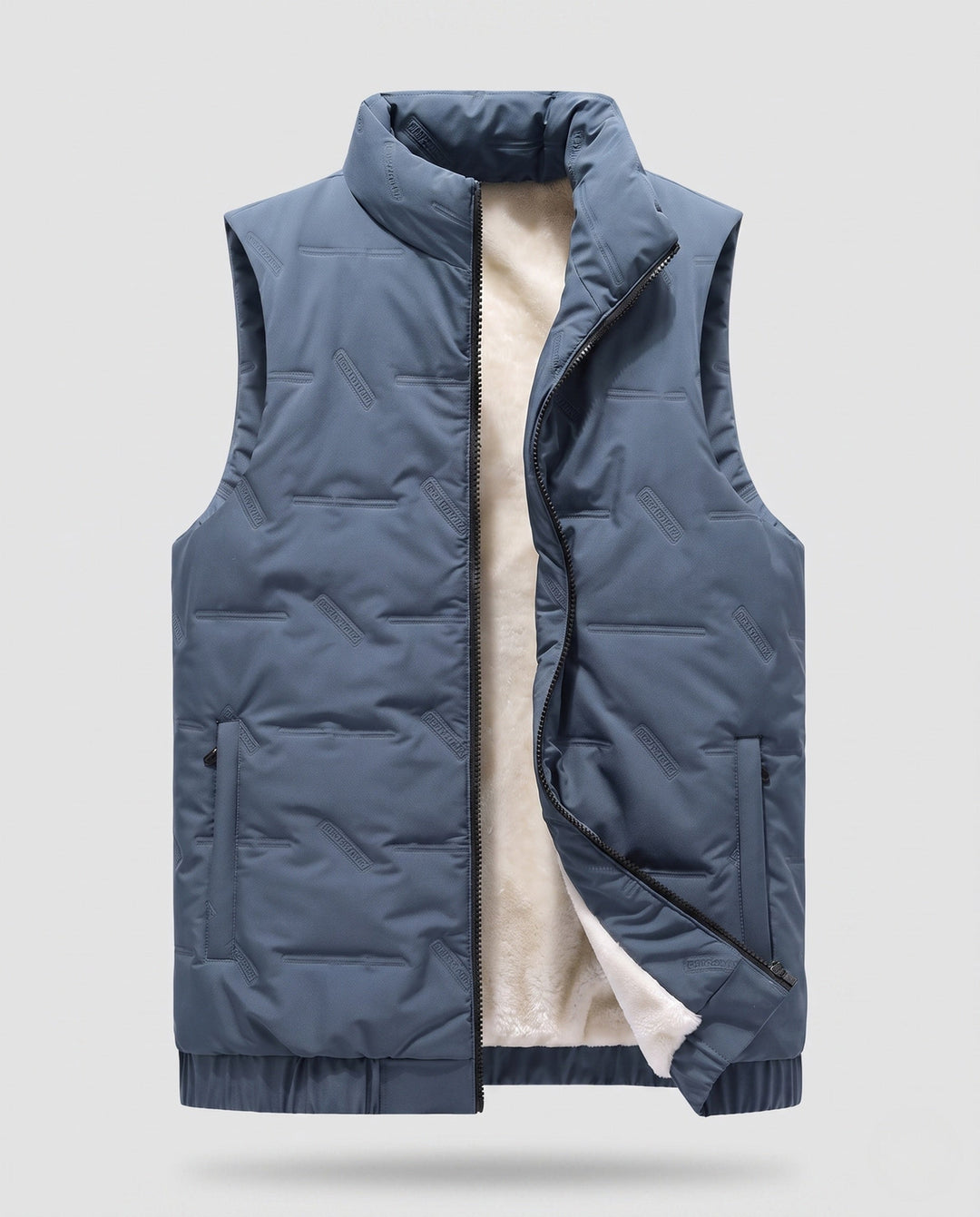 Herr Vadderad Fleece-Fodrad Quiltad Väst med Teddy Innerfoder, Ståkrage, och Dold Dragkedja
