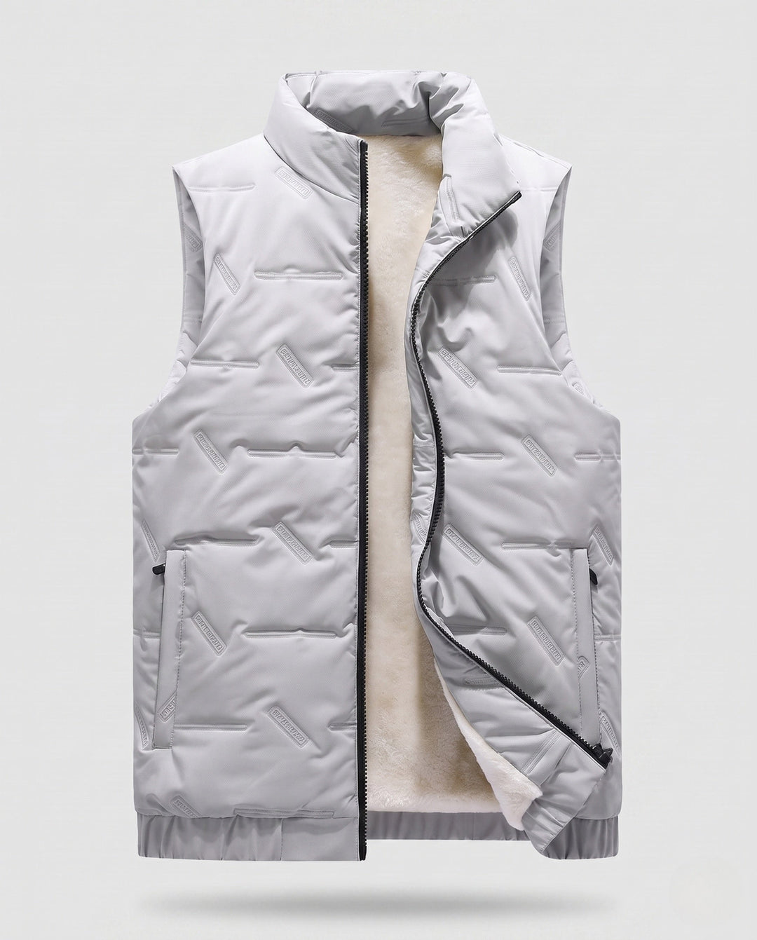Herr Vadderad Fleece-Fodrad Quiltad Väst med Teddy Innerfoder, Ståkrage, och Dold Dragkedja