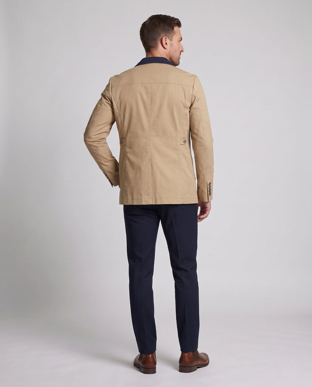 Herr Stilren-Casual Kort Kappa med Kontrast Krage, Dragkedja Fickor och Patterned Foder
