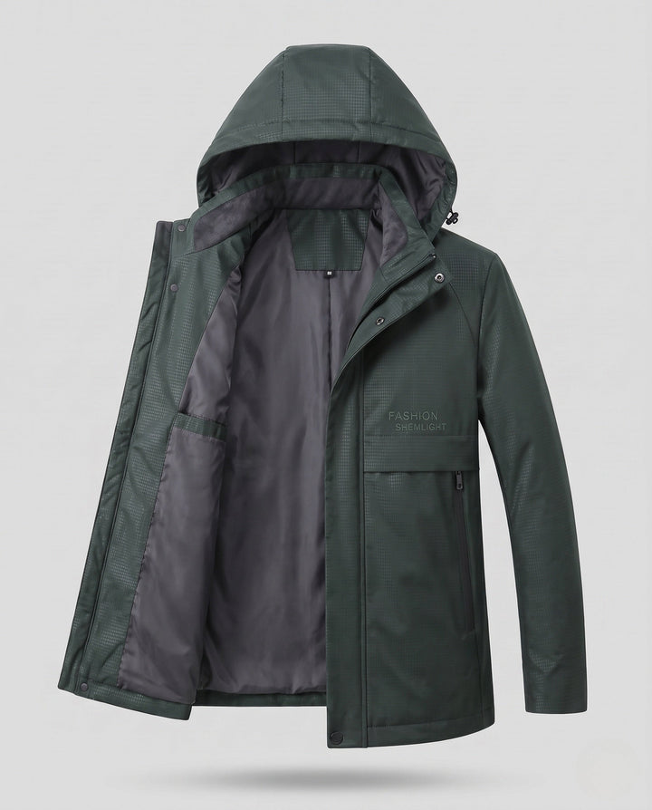 Herr Water-Repellent med Huva Kappa med Termisk Foder och Smooth Inner Foder