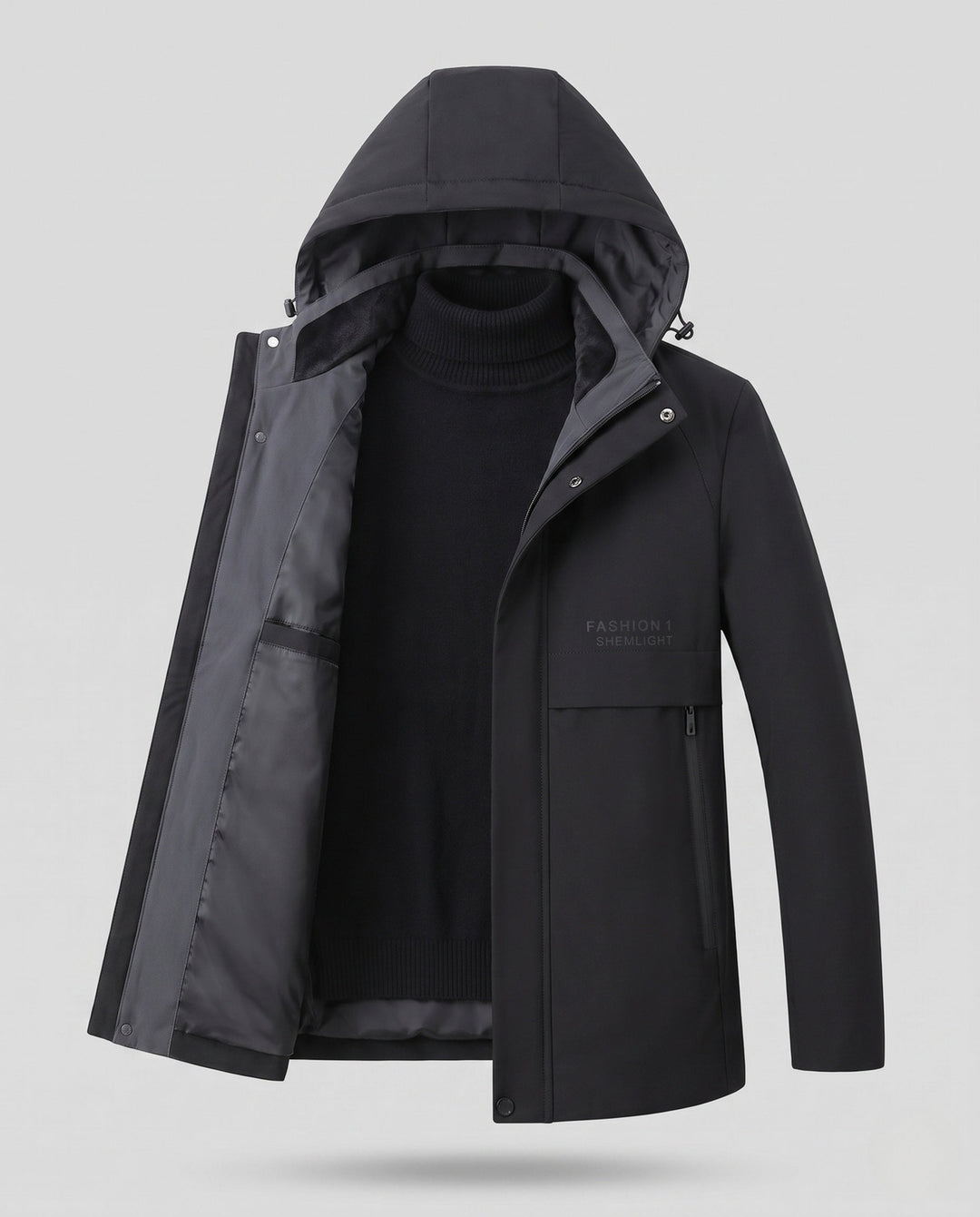 Herr Water-Repellent med Huva Kappa med Termisk Foder och Smooth Inner Foder