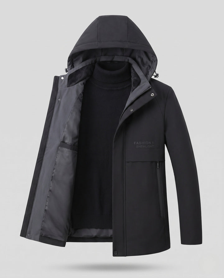 Herr Water-Repellent med Huva Kappa med Termisk Foder och Smooth Inner Foder