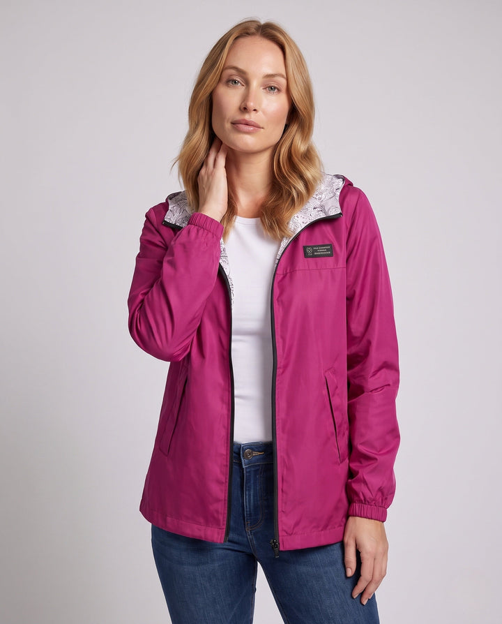 Dam lätt Hooded vindjacka med Printed foder, Water-Resistant och Packable