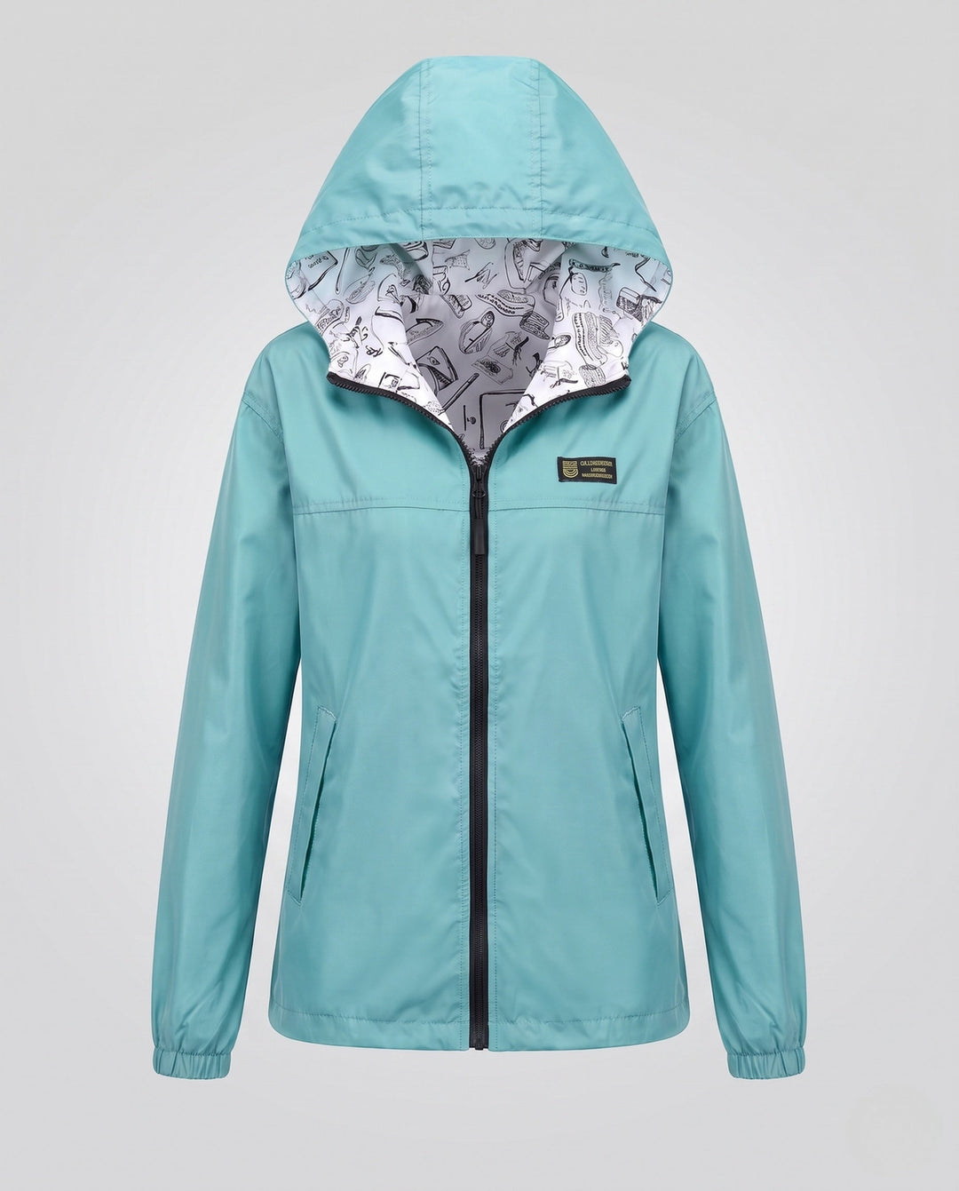 Dam lätt Hooded vindjacka med Printed foder, Water-Resistant och Packable