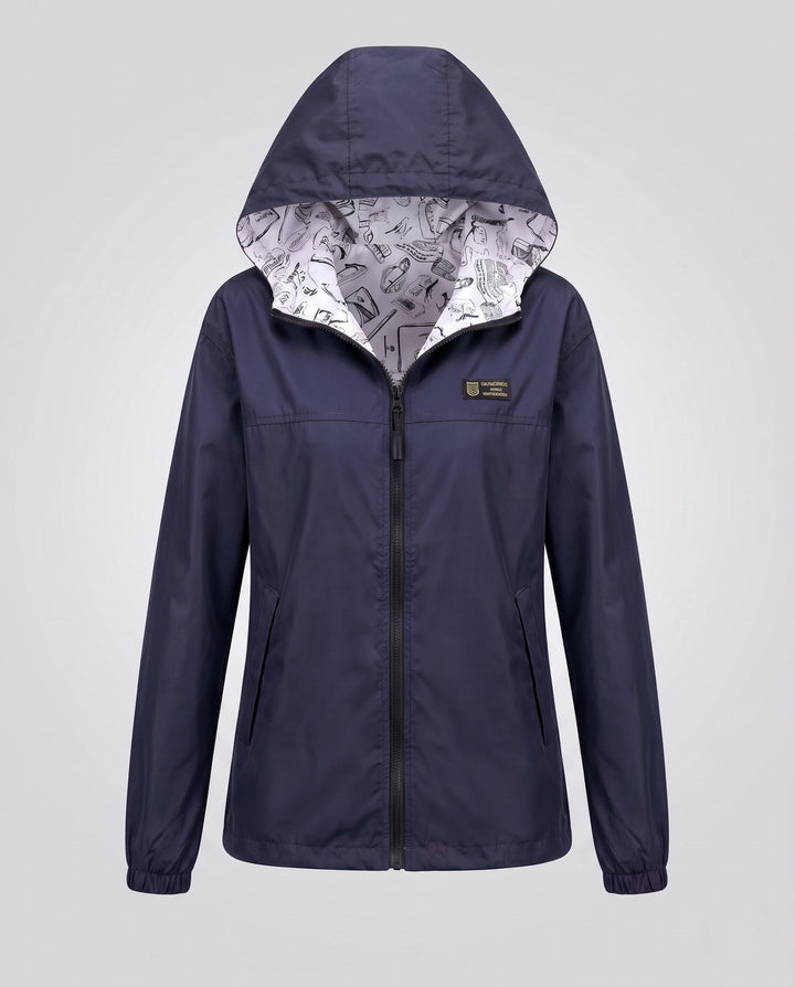 Dam lätt Hooded vindjacka med Printed foder, Water-Resistant och Packable