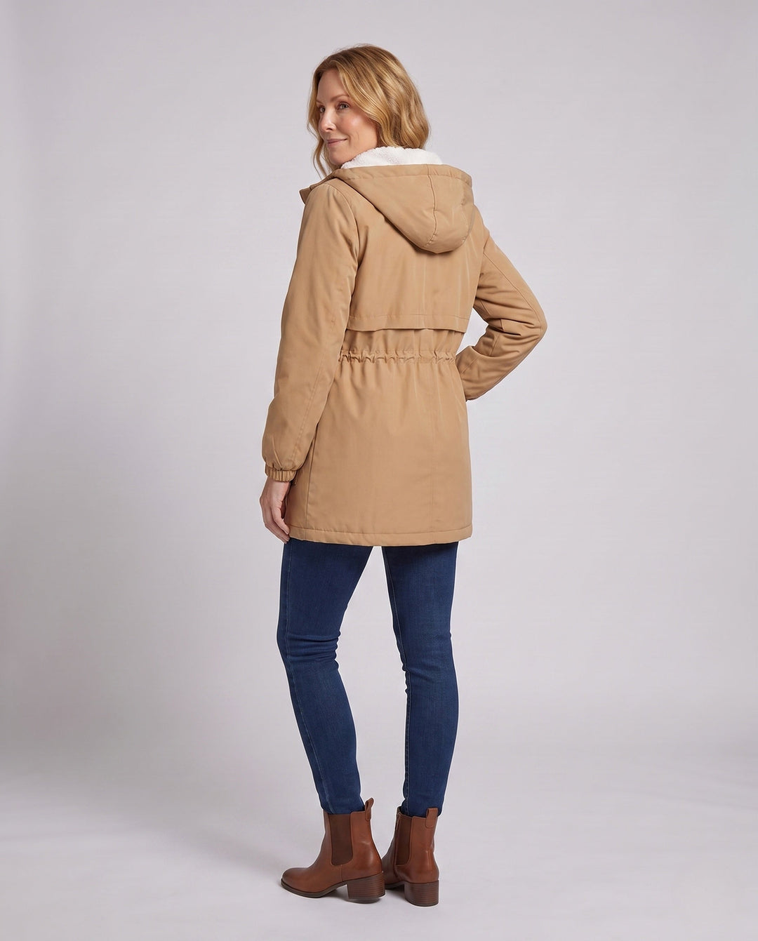 Dam wind och transitional parka med teddy huva och adjustable waist drawstring