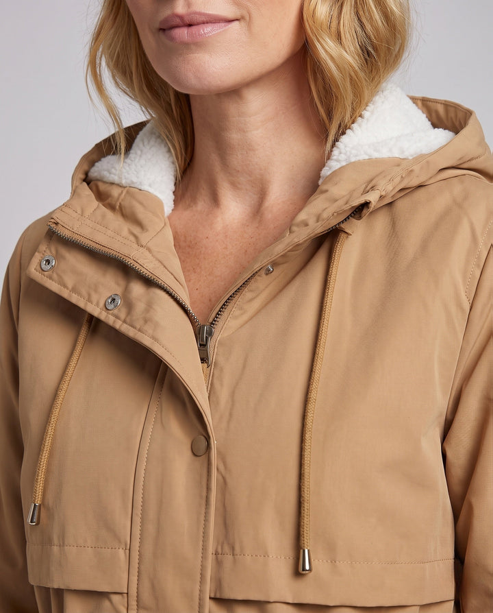 Dam Vind och Transitional Parka med Teddy Huva och Justerbar Waist Drawstring