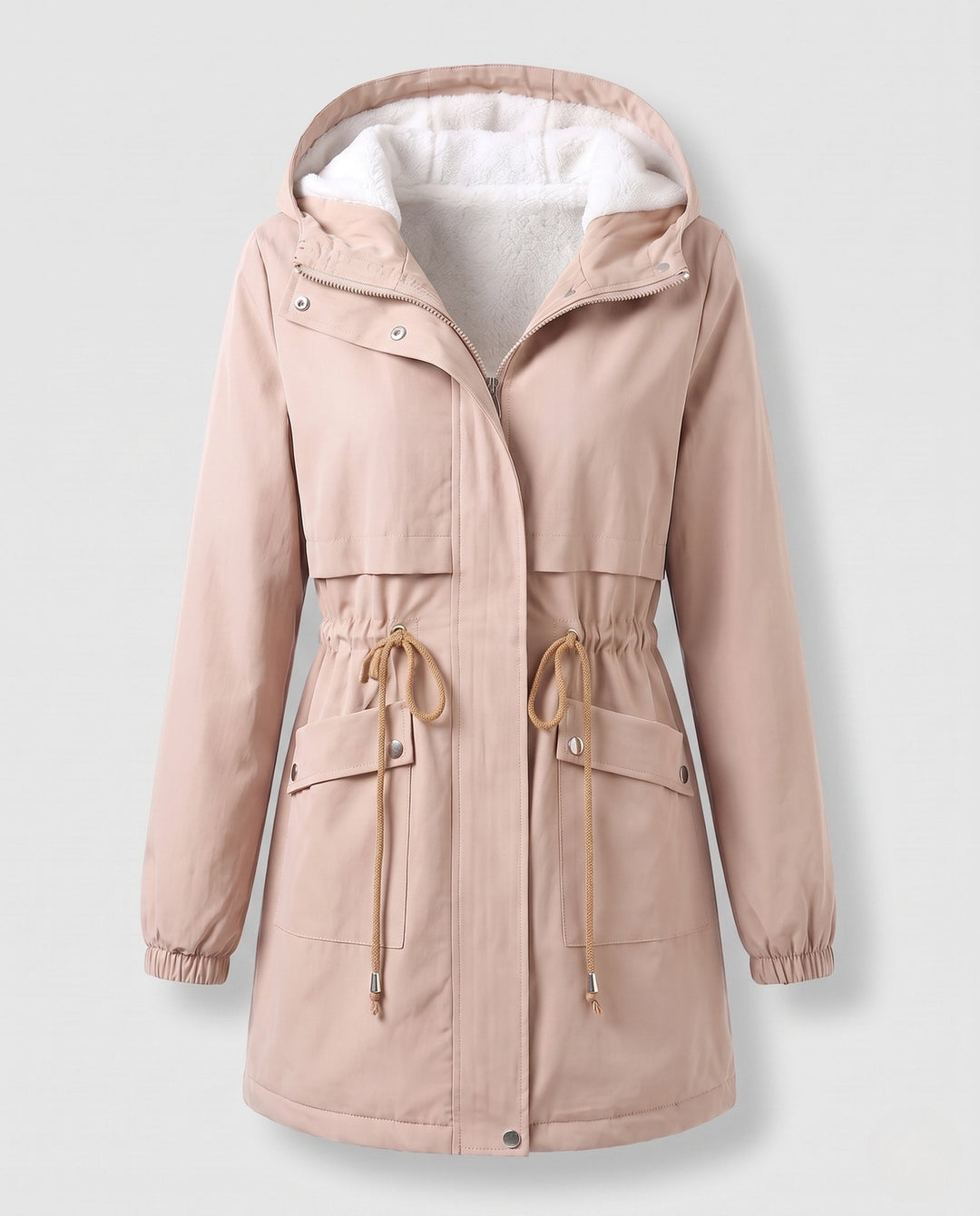 Dam wind och transitional parka med teddy huva och adjustable waist drawstring