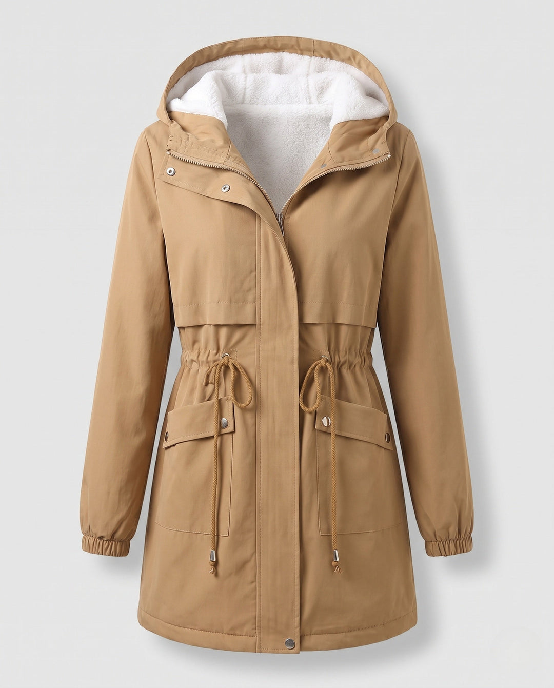 Dam wind och transitional parka med teddy huva och adjustable waist drawstring