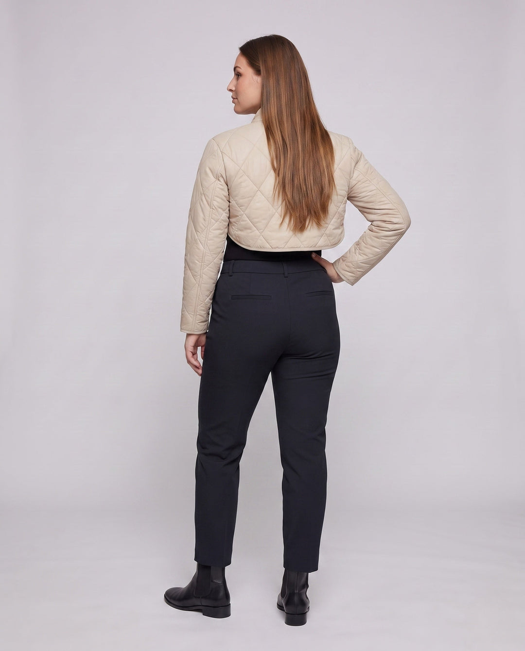 Dam Kort Quiltad Bolero Vadderad Jacka med Stå Krage