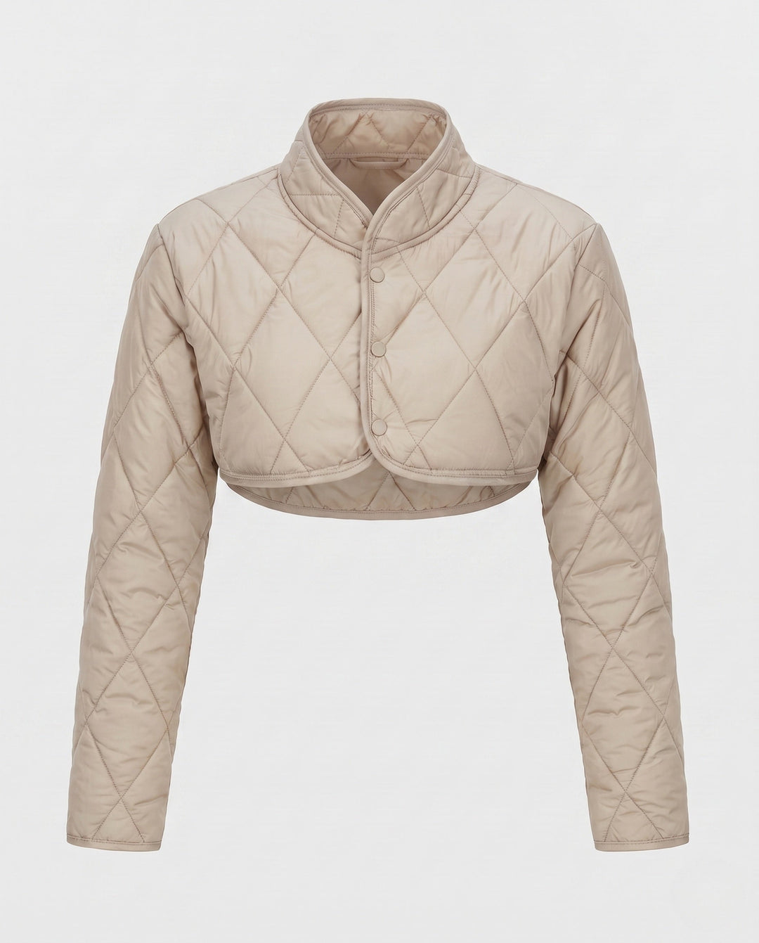 Dam Kort Quiltad Bolero Vadderad Jacka med Stå Krage