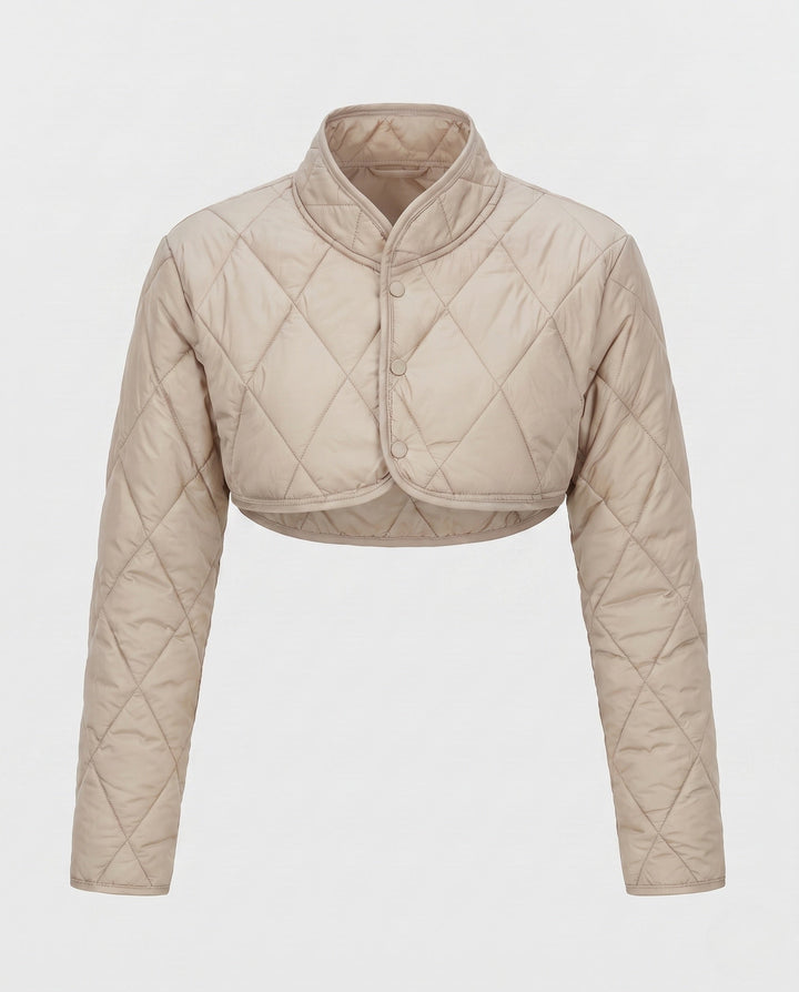 Dam Kort Quiltad Bolero Vadderad Jacka med Stå Krage