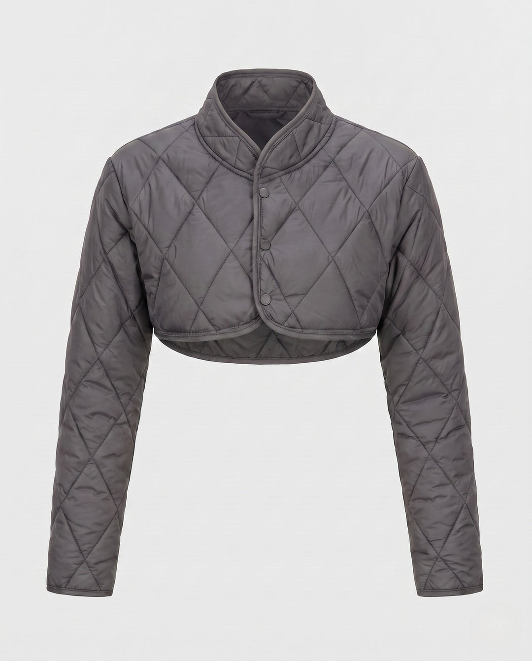 Dam Kort Quiltad Bolero Vadderad Jacka med Stå Krage