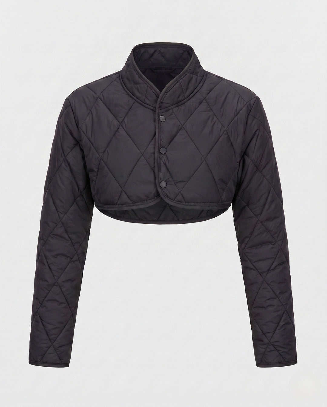 Dam Kort Quiltad Bolero Vadderad Jacka med Stå Krage