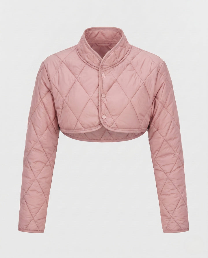 Dam Kort Quiltad Bolero Vadderad Jacka med Stå Krage