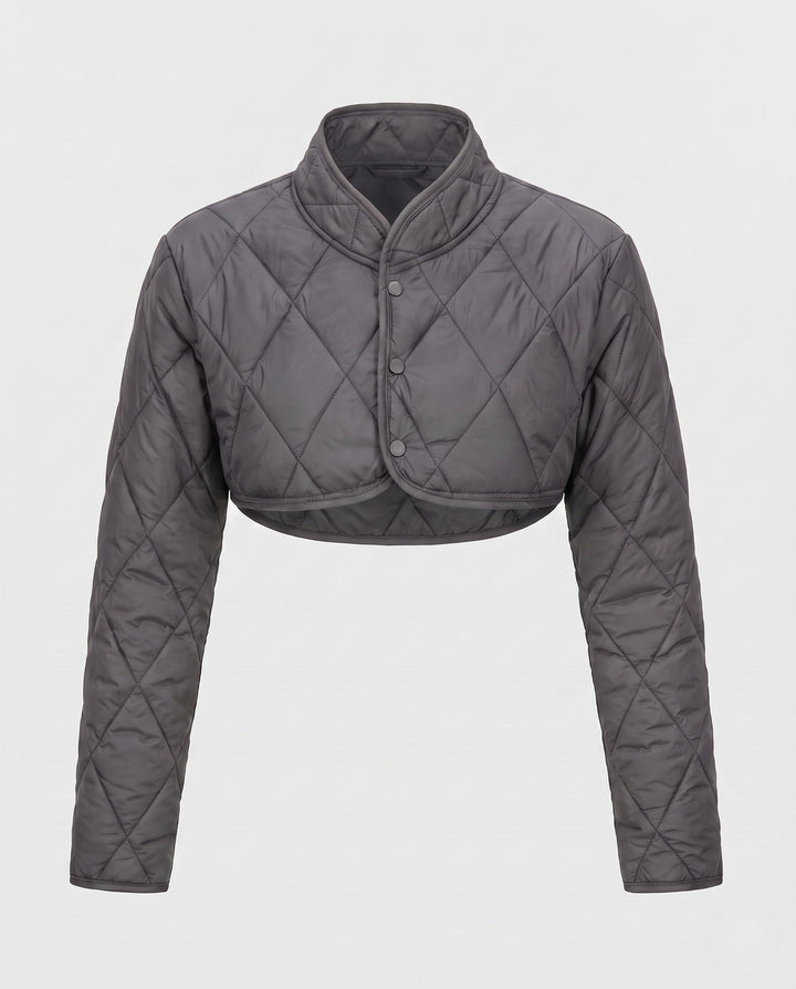 Dam Kort Quiltad Bolero Vadderad Jacka med Stå Krage