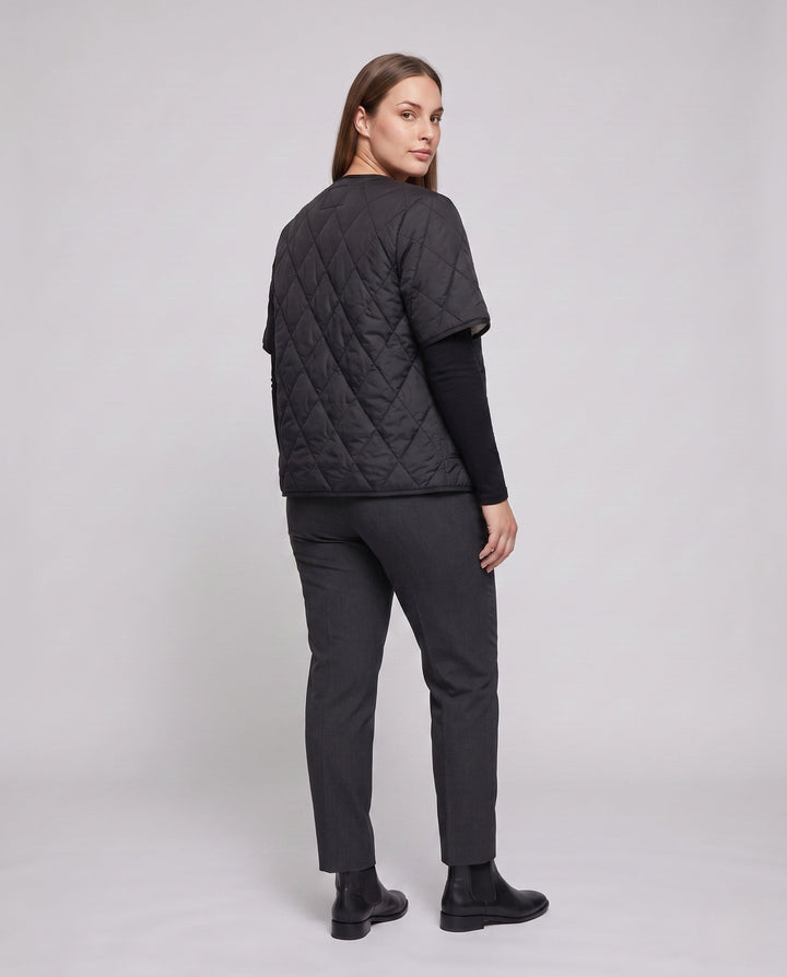 Dam Kort Sleeved Quiltad Väst med Teddy Foder