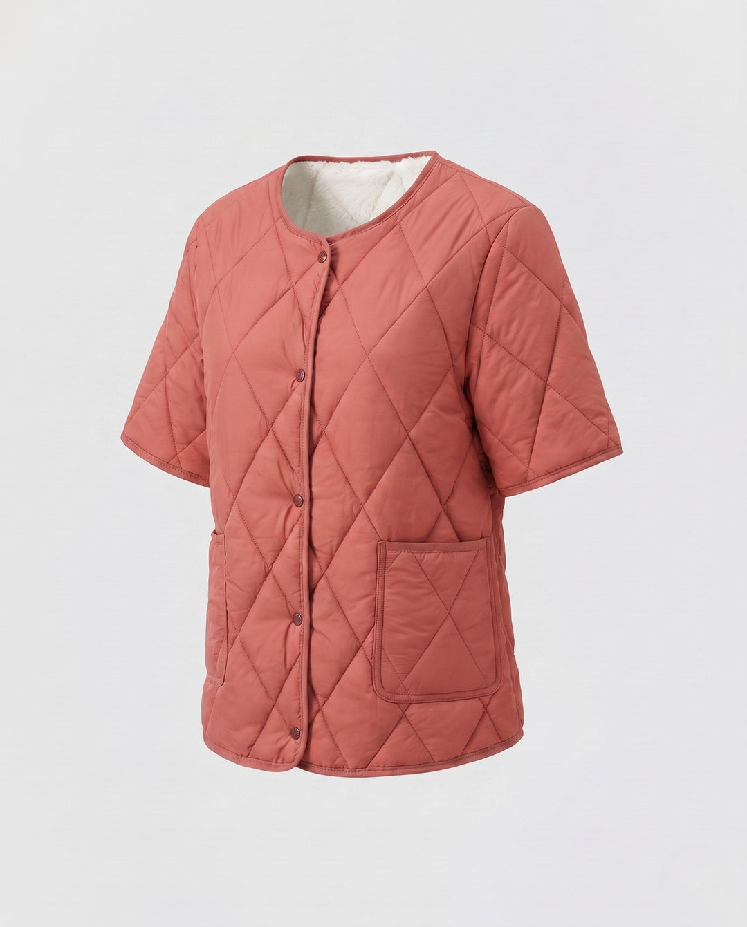 Dam Kort Sleeved Quiltad Väst med Teddy Foder