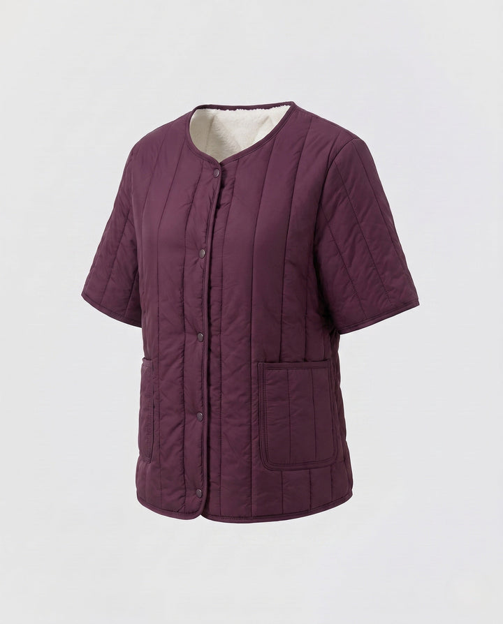 Dam Kort Sleeved Quiltad Väst med Teddy Foder
