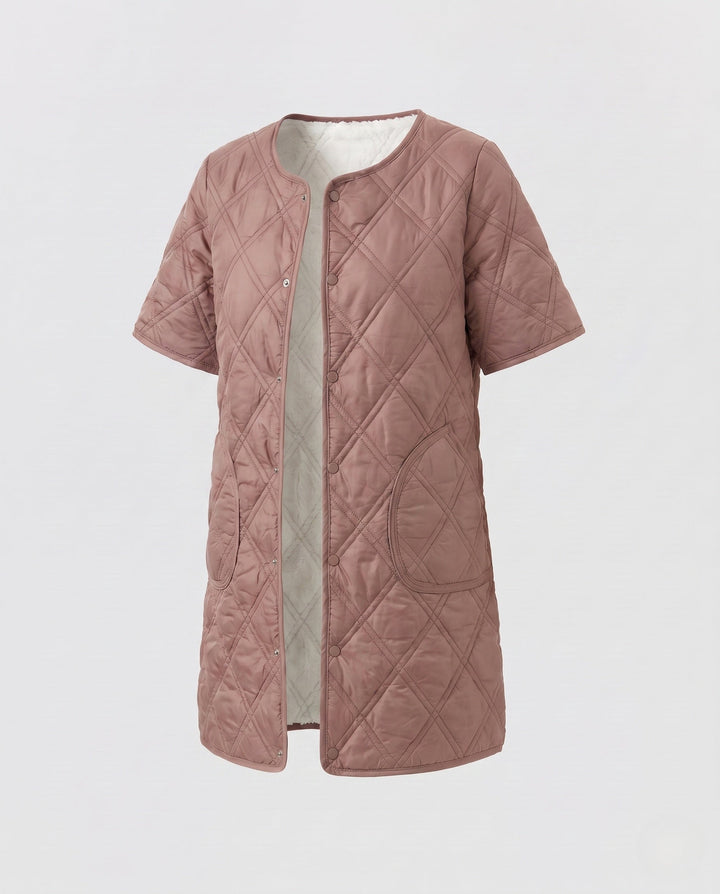Dam Lång Quiltad Reversible Väst med Teddy Foder och Tryckknapp Knapp Stängning