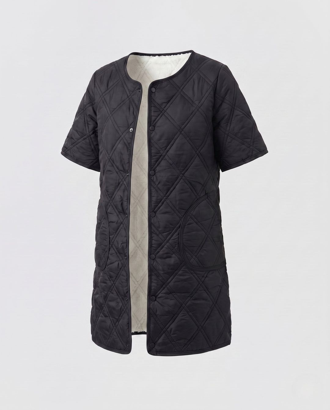 Dam Lång Quiltad Reversible Väst med Teddy Foder och Tryckknapp Knapp Stängning