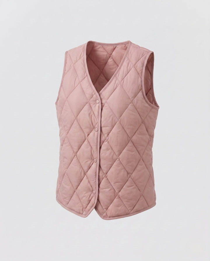 Dam Lightly Quiltad Transitional Väst med Tryckknapp Knapp Stängning