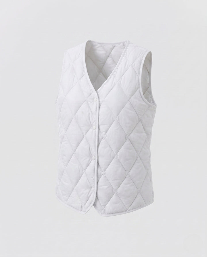 Dam Lightly Quiltad Transitional Väst med Tryckknapp Knapp Stängning
