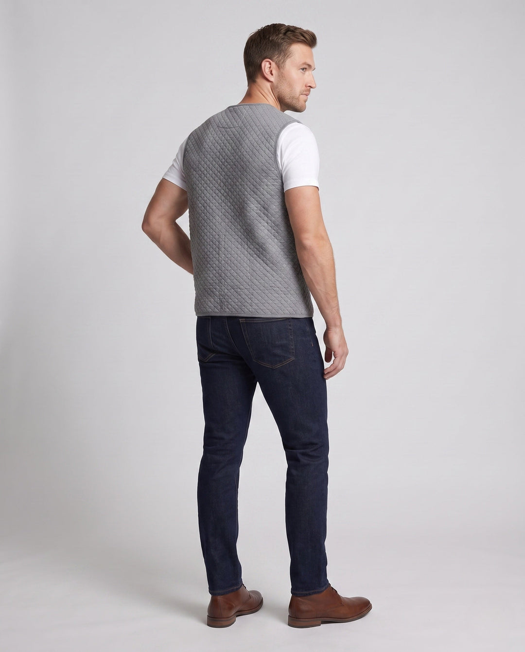 Herr Quiltad Vadderad Väst med V-Neck och Utanpåfickor