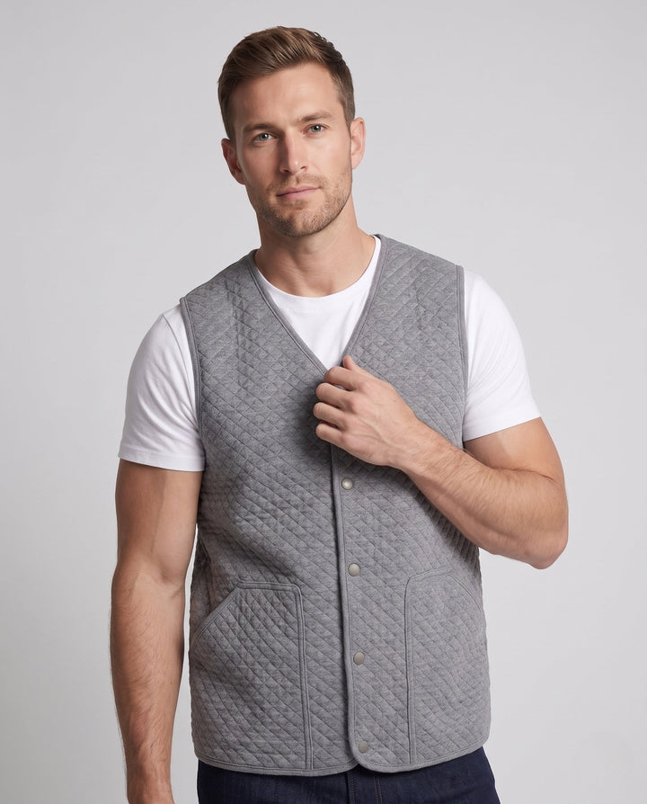 Herr Quiltad Vadderad Väst med V-Neck och Utanpåfickor
