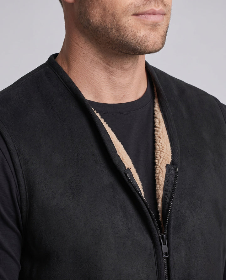 Herr Ärmlös Lambskin Look Väst med Värmande Sherpa Foder och Dold Dragkedja