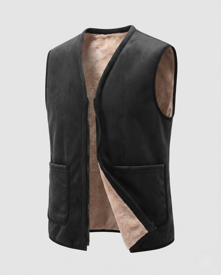 Herr Ärmlös Lambskin Look Väst med Värmande Sherpa Foder och Dold Dragkedja