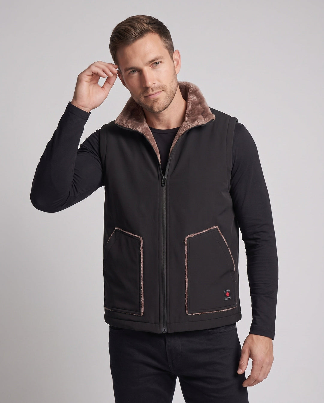 Herr Isolerad Thermo-Fleece Väst med Teddy Innerfoder och Vindtät Exterior
