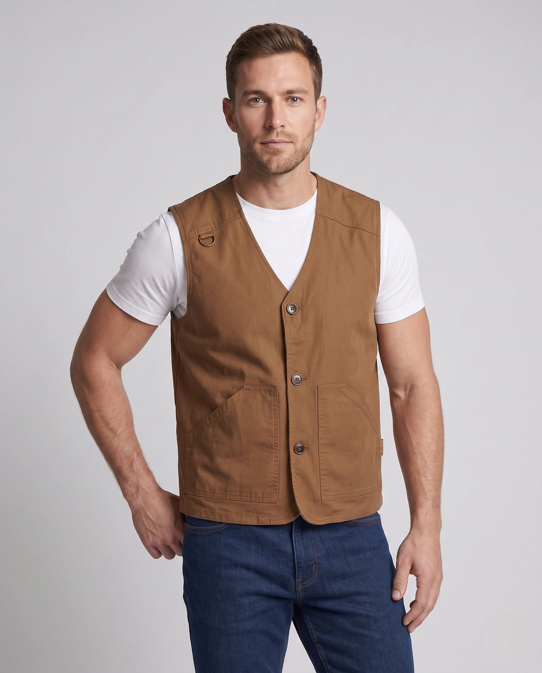 Herr robust Canvas Funktion väst med Rutig innerfoder och D-Ring
