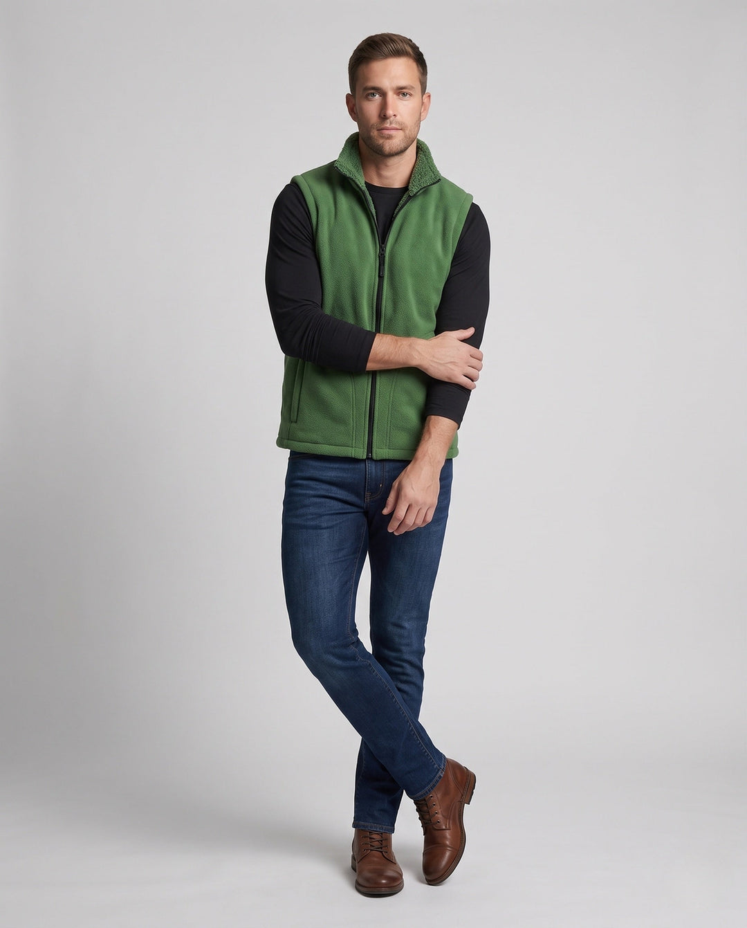 Herr Thermo Fleece Väst med Double-Sided Sherpa Innerfoder och Dragkedja Fickor