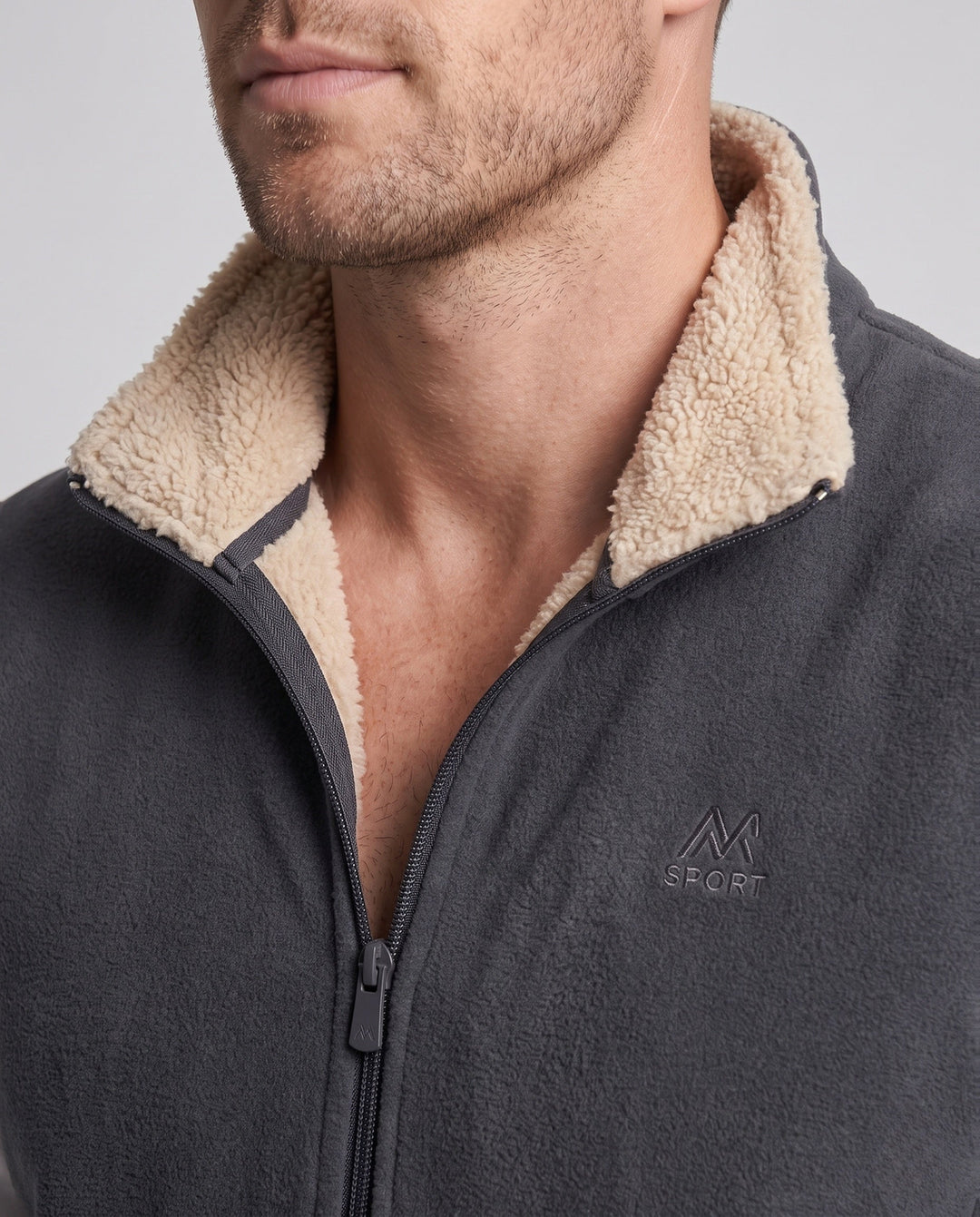 Herr Termisk Fleece Väst med Sherpa Foder, Hög Ståkrage och Dold Sidofickor