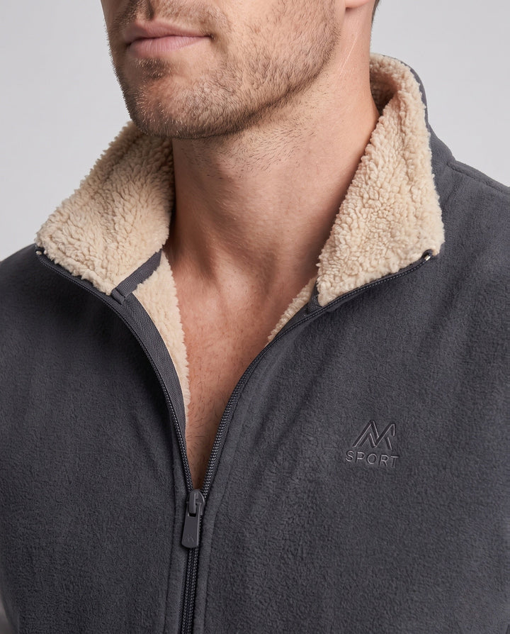 Herr Termisk Fleece Väst med Sherpa Foder, Hög Ståkrage och Dold Sidofickor