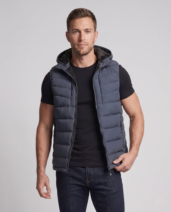 Herr Ultra-Warm Vadderad Väst med Huva, Fleece Innerfoder och Vindtät Ytter Skal