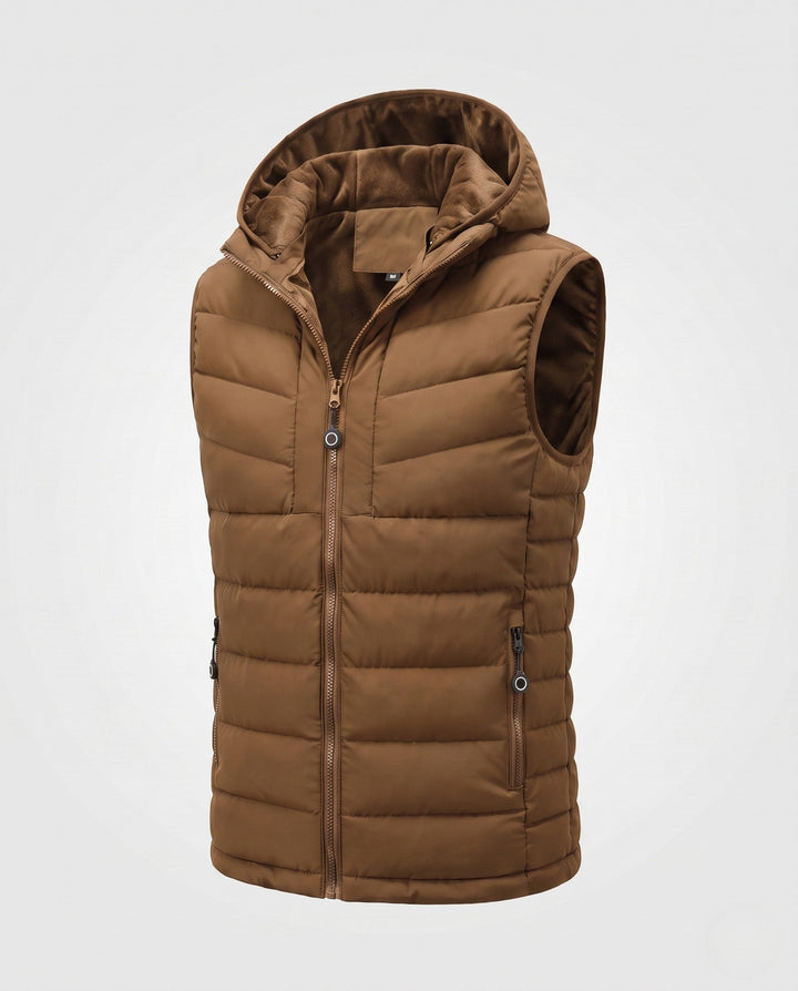 Herr Ultra-Warm Vadderad Väst med Huva, Fleece Innerfoder och Vindtät Ytter Skal