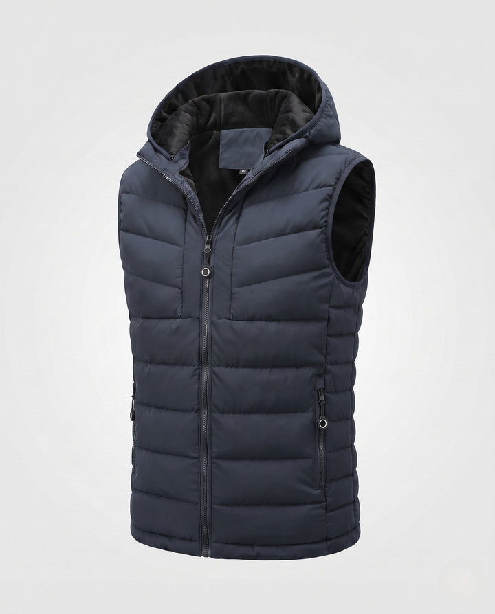 Herr Ultra-Warm Vadderad Väst med Huva, Fleece Innerfoder och Vindtät Ytter Skal