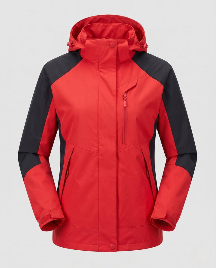 Dam andningsbar softshell utomhus kappa med huva och kontrasterande inserts
