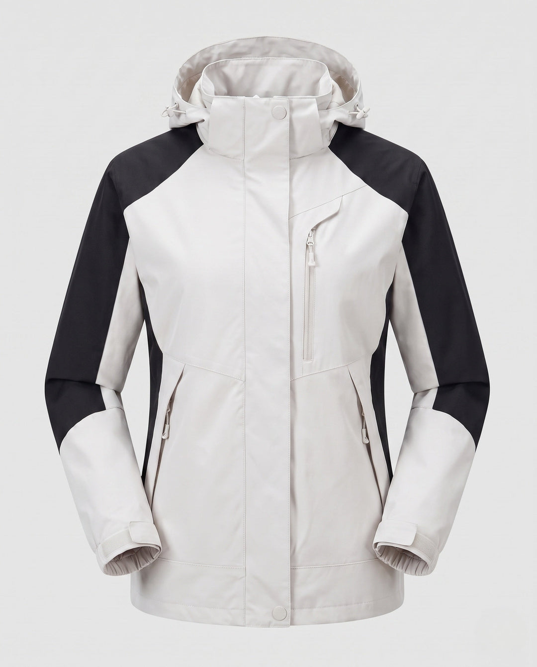 Dam andningsbar softshell utomhus kappa med huva och kontrasterande inserts