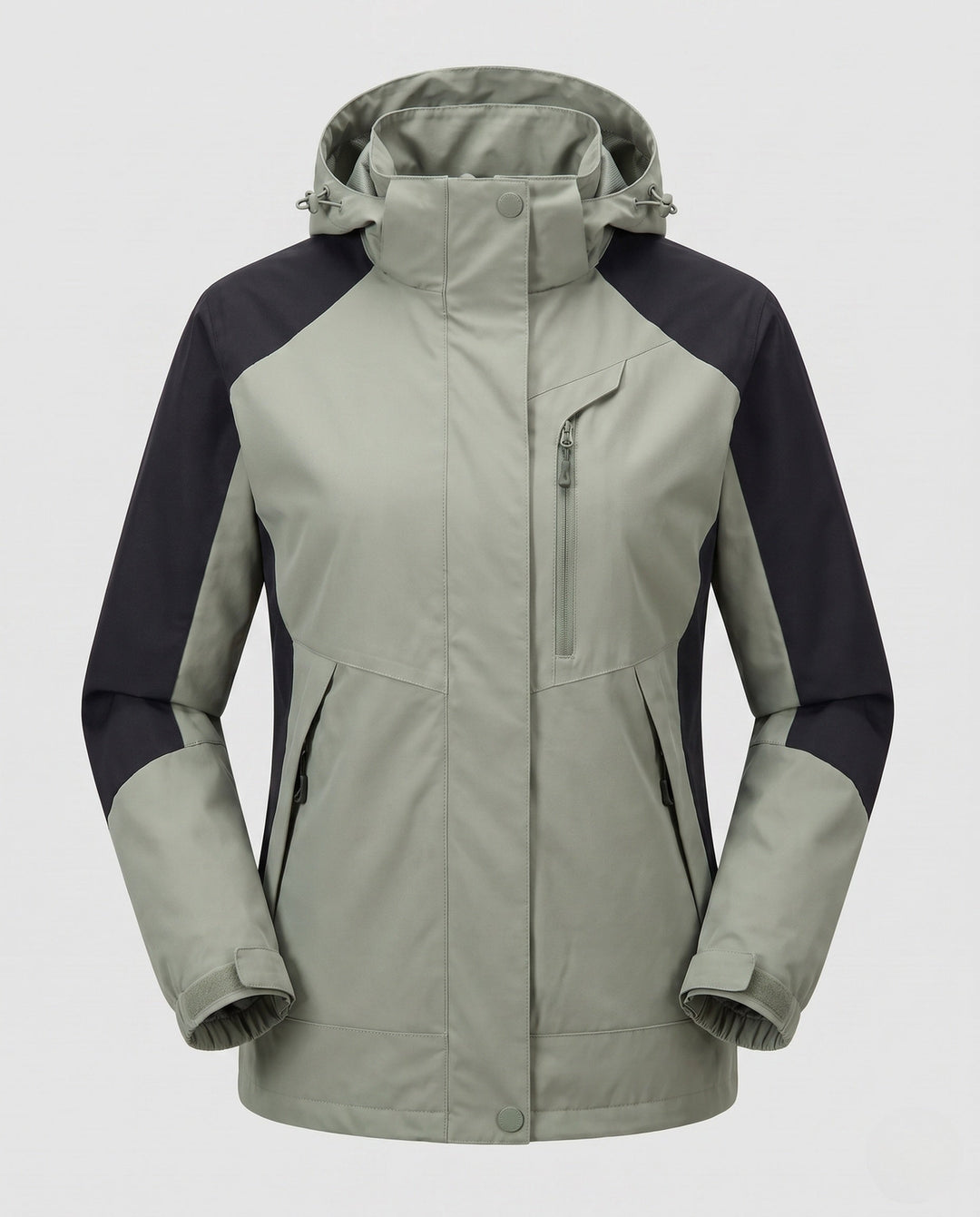 Dam andningsbar softshell utomhus kappa med huva och kontrasterande inserts