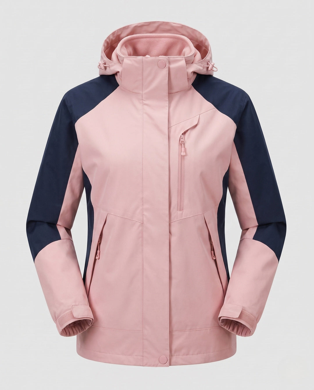 Dam andningsbar softshell utomhus kappa med huva och kontrasterande inserts