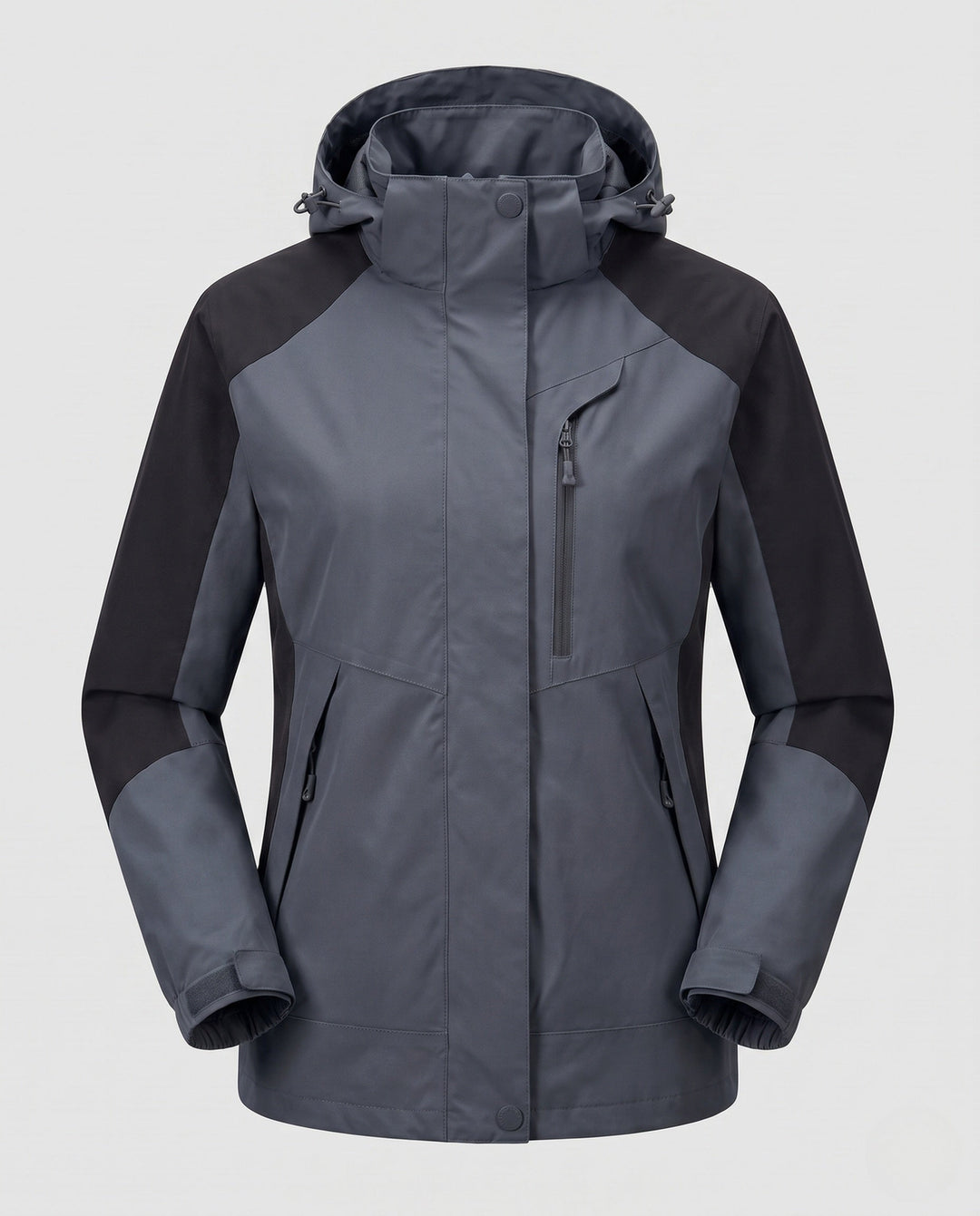 Dam andningsbar softshell utomhus kappa med huva och kontrasterande inserts